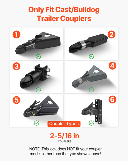 VEVOR Trailer Coupler Lock, Fits 2-5/16-Inch Cast/Bulldog Trailer Couplers, Heavy Duty Trailer Hitch Lock with 3 Keys, Corrision-resistant, Anti-Theft Coupler Ball Locks for RV, Trailer, Boat, Black