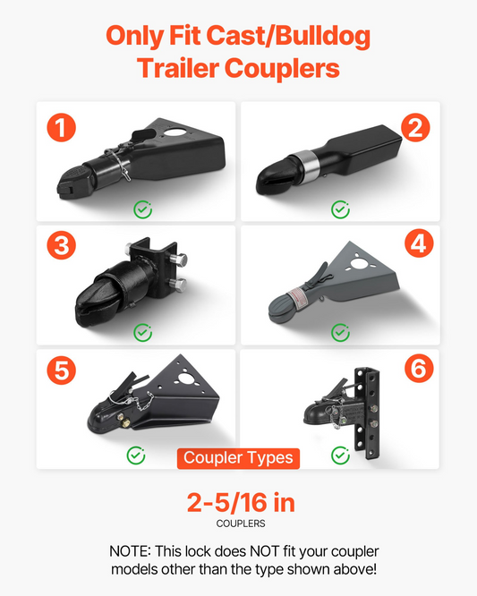 VEVOR Trailer Coupler Lock, Fits 2-5/16-Inch Cast/Bulldog Trailer Couplers, Heavy Duty Trailer Hitch Lock with 3 Keys, Corrision-resistant, Anti-Theft Coupler Ball Locks for RV, Trailer, Boat, Black