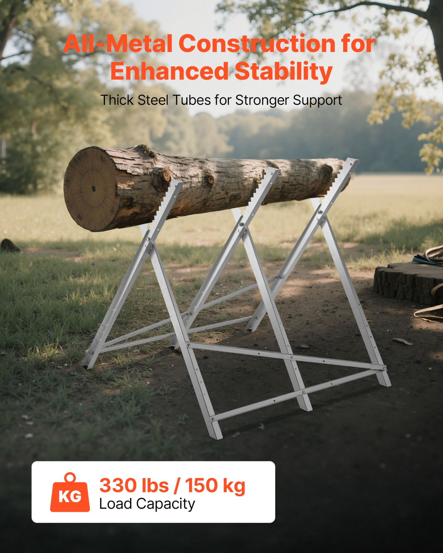 VEVOR Saw Horse, 330 lbs Capacity Folding Work Horse with Heavy Duty Legs, All-Metal Sawhorses with High-Quality Steel Frame, Aligned Serrated Structure, for Woodworking, Carpenters & Contractors