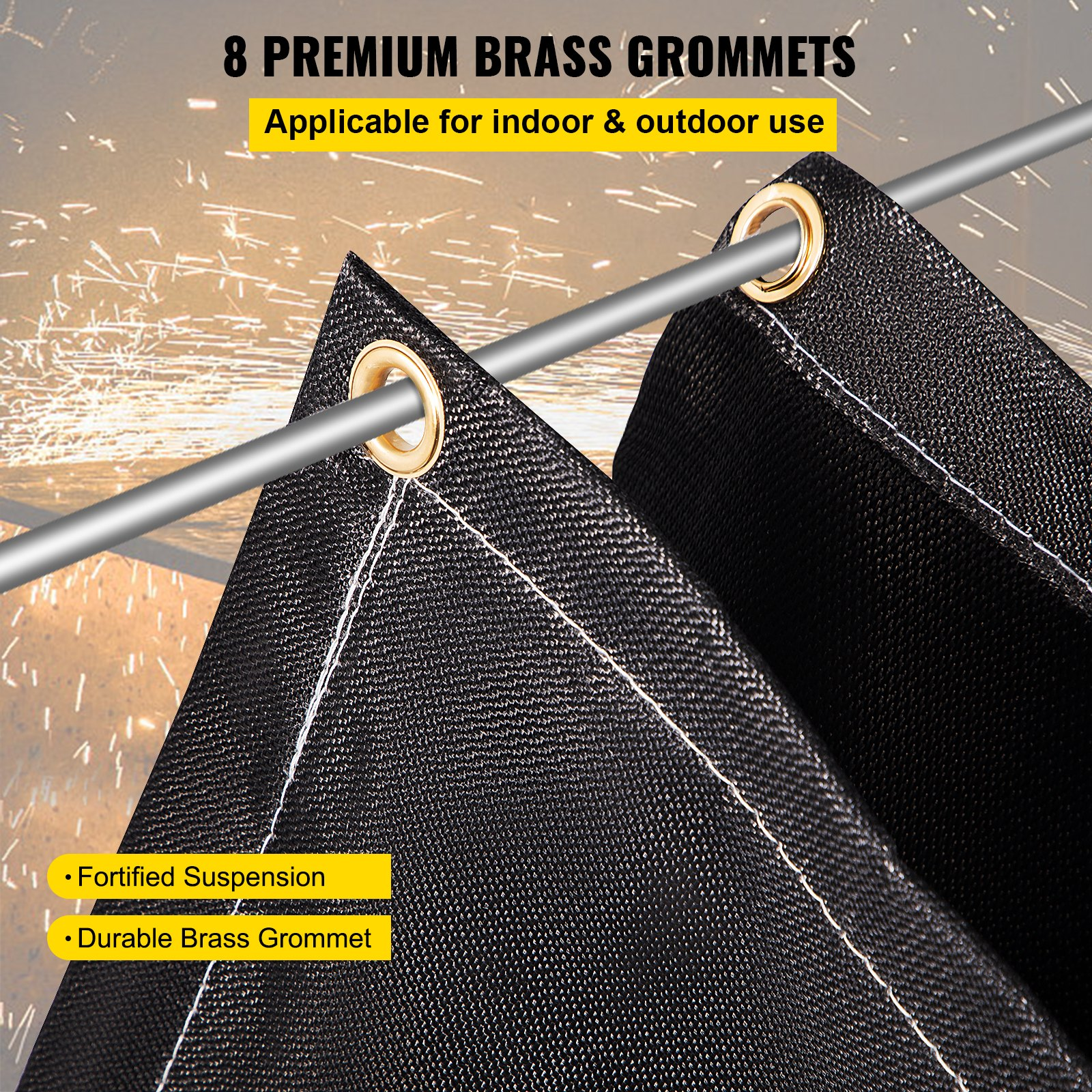 VEVOR Fire Blankets, 2 Pack Welding Blankets, 6' x 10' Fire Suppression Blanket, 1022 °F Flame Retardant Blanket, Black Fire Emergency Blankets, Fiberglass Fire Retardant Blanket with 8 Brass Gromme