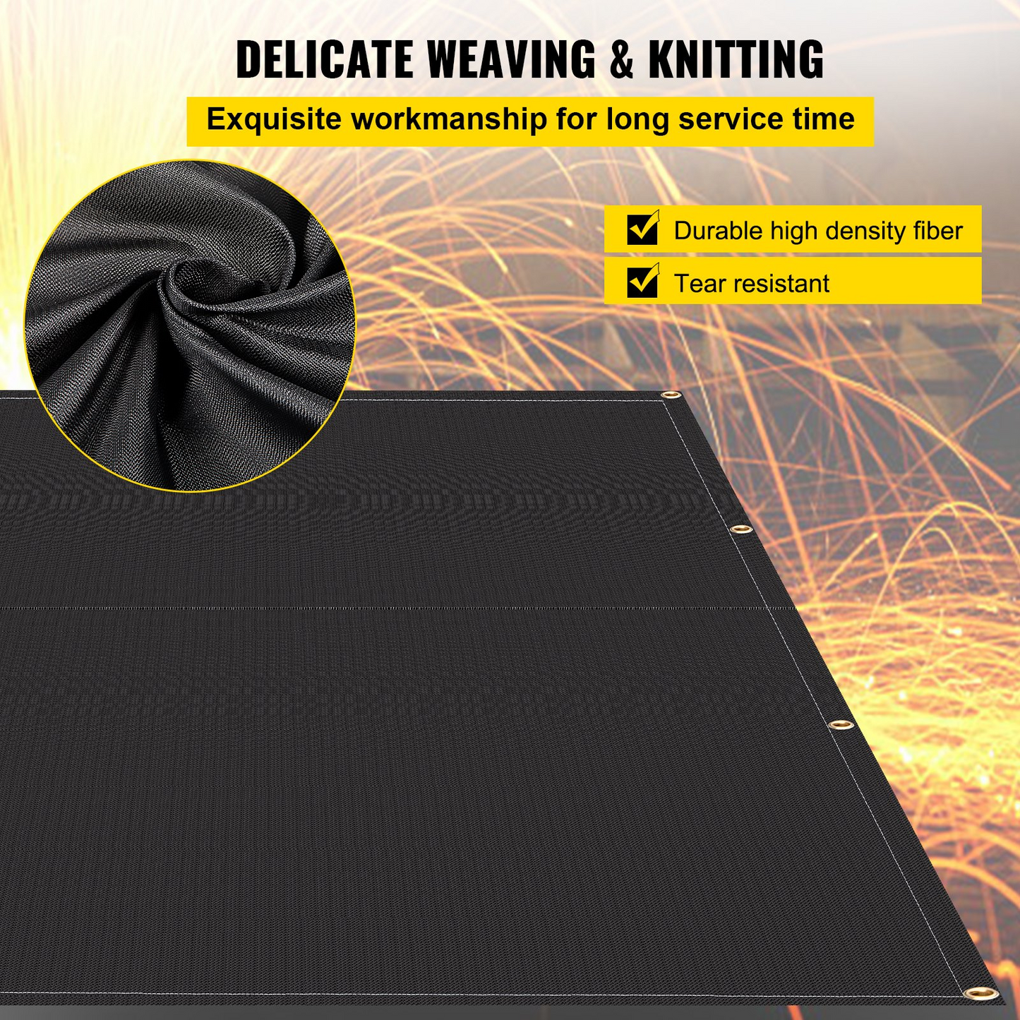 VEVOR Fire Blankets, 2 Pack Welding Blankets, 6' x 10' Fire Suppression Blanket, 1022 °F Flame Retardant Blanket, Black Fire Emergency Blankets, Fiberglass Fire Retardant Blanket with 8 Brass Gromme
