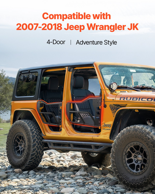 VEVOR Jeep Tube Doors, 4-Door, Adventure Style Jeep Tubular Door with Heavy-Duty Hinges & OE Latch, Jeep Doors with Rubber Pads & Toughened Steel Tube, Fit for 2007-2018 Jeep Wrangler JK