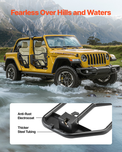 VEVOR Jeep Tube Doors, 4-Door, Adventure Style Jeep Tubular Door with Heavy-Duty Hinges & OE Latch, Jeep Doors with Rubber Pads & Toughened Steel Tube, Fit for 2007-2018 Jeep Wrangler JK