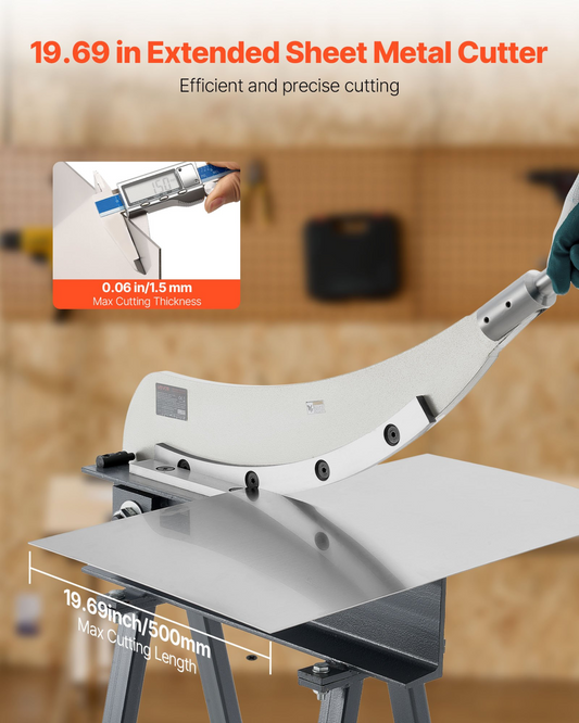 VEVOR Guillotine Shear, 500 mm Bed Width Benchtop Cutter, Manual Hand Plate Shear for Metal Sheet Processing, with Q235 Material, High Precision, Stand, for PCB, Aluminum, Steel, Copper, Plastic