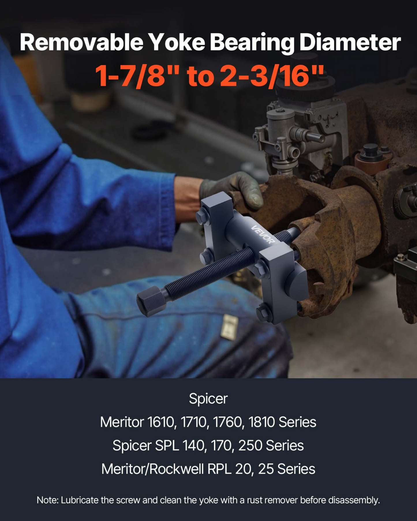 VEVOR Yoke Puller, Made for Class 6-8 Transportation Trucks and Equipment, Heavy Duty Yoke Removal Tool Kit, Automotive Yoke Puller Kit Compatible with Kenworth, Peterbilt, Freightliner, Mack, Volvo