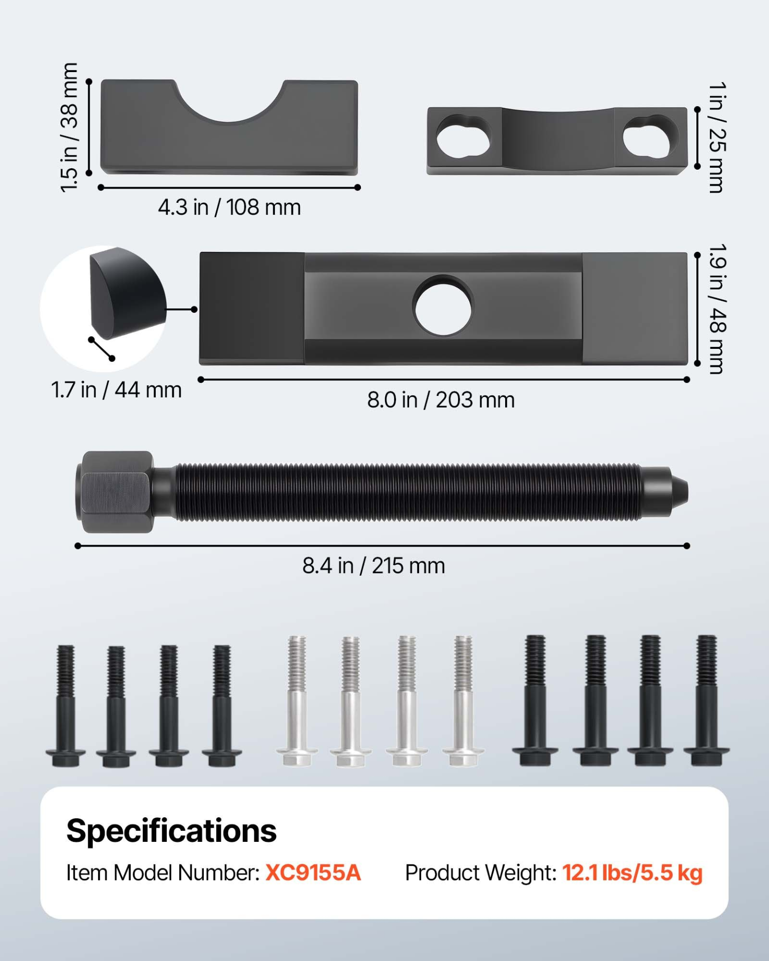 VEVOR Yoke Puller, Made for Class 6-8 Transportation Trucks and Equipment, Heavy Duty Yoke Removal Tool Kit, Automotive Yoke Puller Kit Compatible with Kenworth, Peterbilt, Freightliner, Mack, Volvo