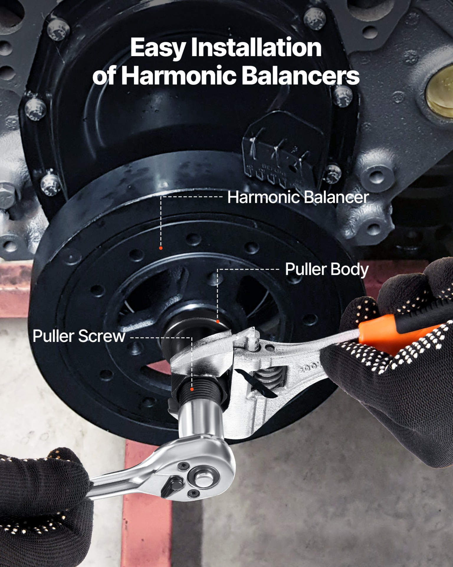 VEVOR Harmonic Balancer Puller Removal & Install Tool Kit, All-Steel Harmonic Balancer Installer Set Tool Kit for Removing and Installing of Balancers, Flywheels, Crankshaft Pulleys, Steering Wheels