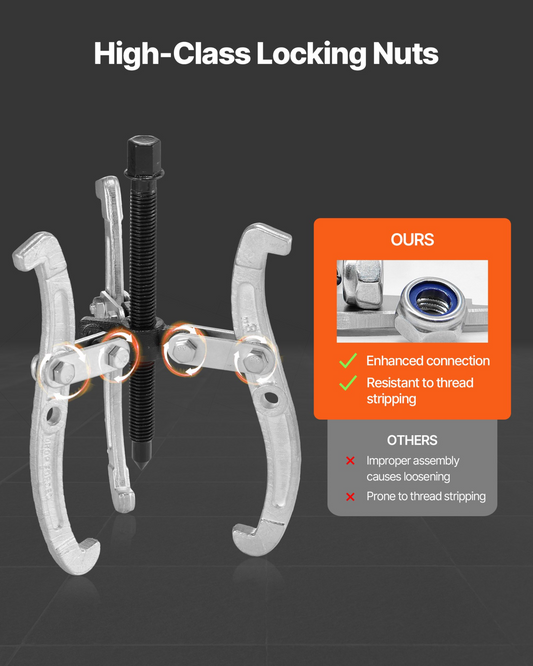 VEVOR Gear Puller Set, 3 in/4 in/6 in/8 in 3 Jaw Bearing Puller with Reversible Jaws, 2 Jaw/3 Jaw Pulley Puller Tool, 4 PCS Heavy Duty Bearing Puller Tool Kit for Pulley Gear Bearing Flywheel Removal