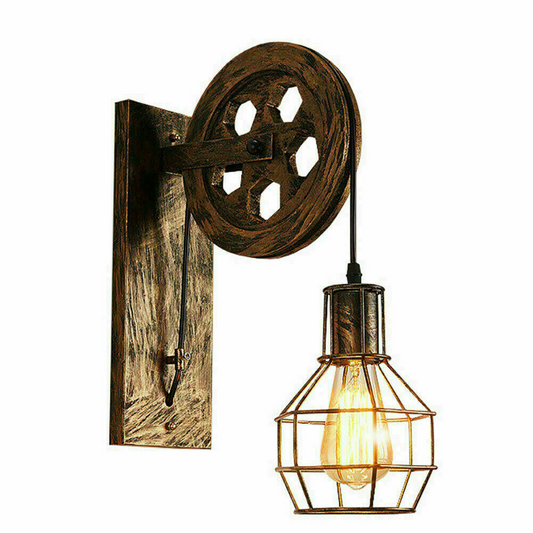 Brushed Copper Vintage Wheel Wall Light Retro Water Pipe Copper Wall Lights~1913