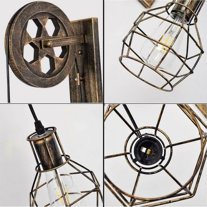 Brushed Copper Vintage Wheel Wall Light Retro Water Pipe Copper Wall Lights~1913