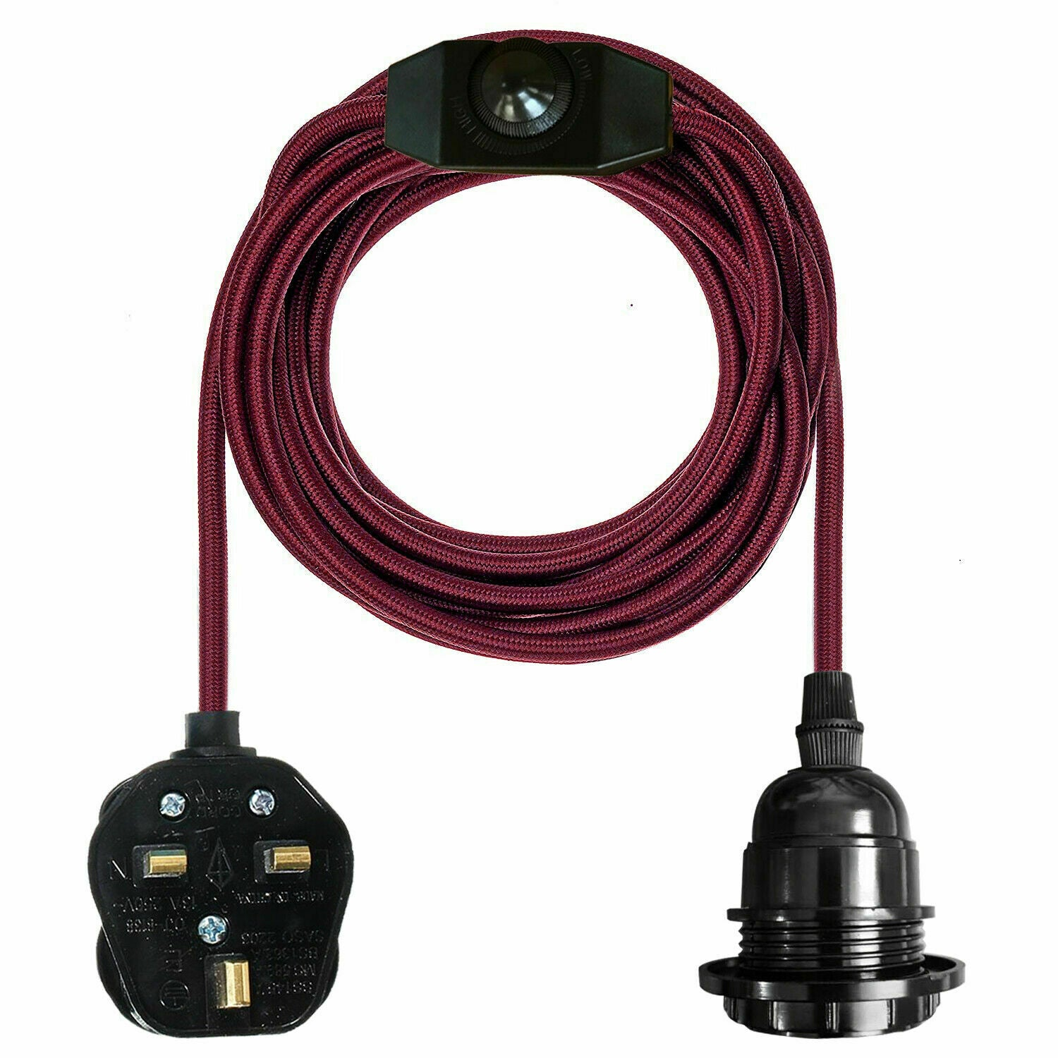 4m Fabric Flex Cable UK Burgundy color Plug In Pendant Lamp Light Set E27 Bulb Holder+ switch~3745