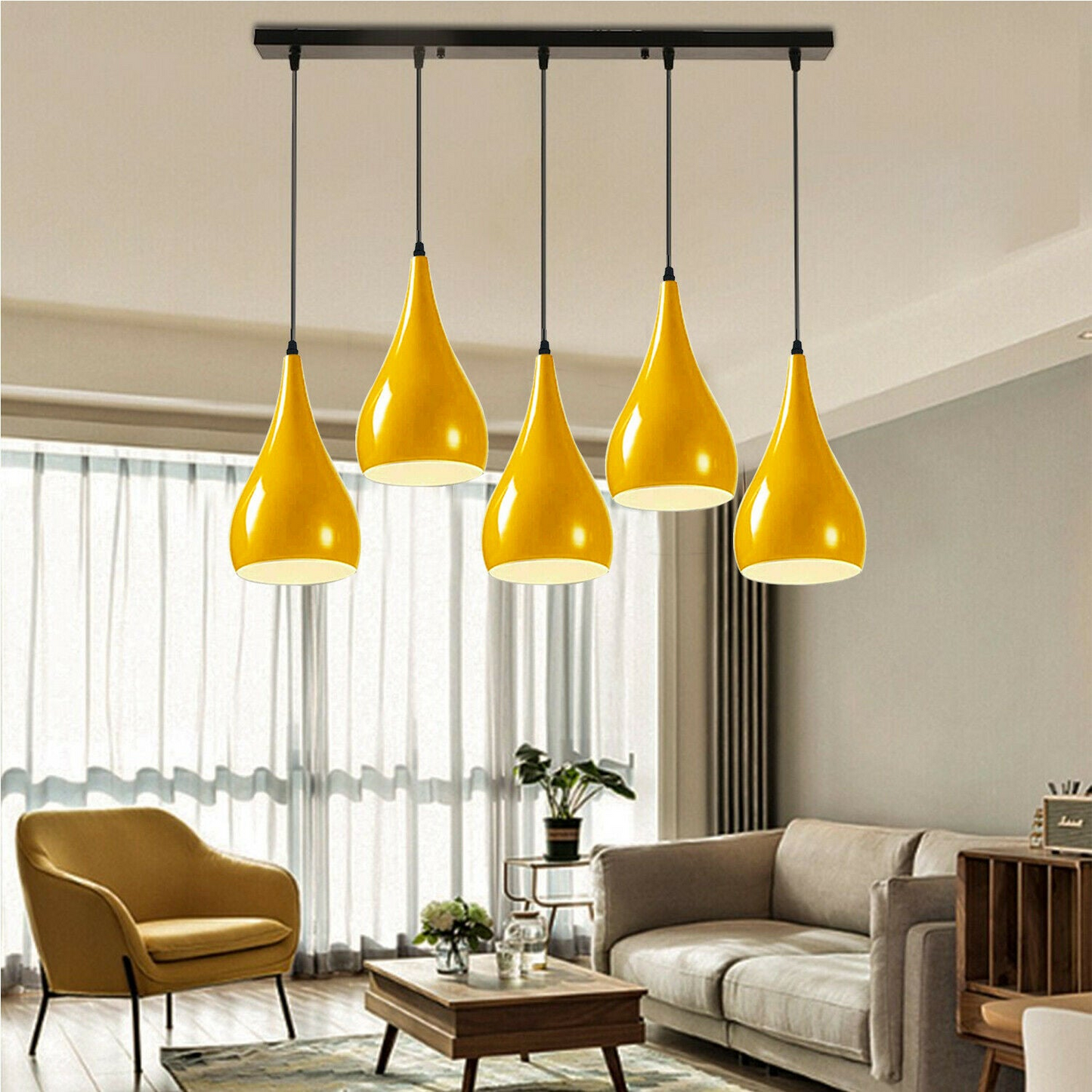 Yellow 5 Outlet Ceiling Light Fixtures Black Hanging Pendant Lighting~1624