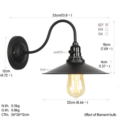 Retro Vintage Light Shade Ceiling Lifting Swan Neck Industrial Wall Lamp Fixture~2674