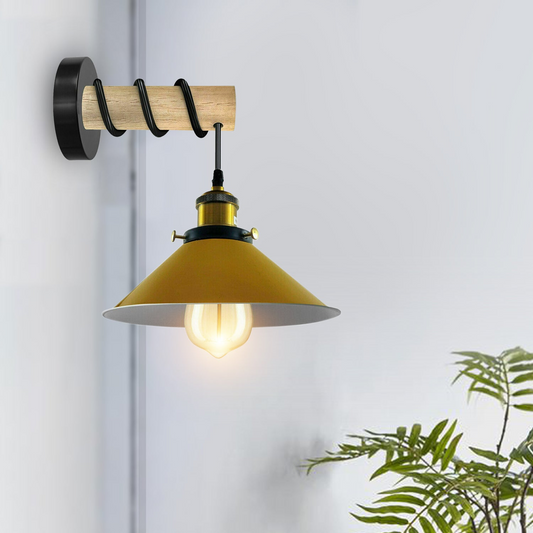 Modern Combined Solid Wooden Arm Chandelier Lighting With Yellow Cone Shaped Metal Shade wall sconce~3477