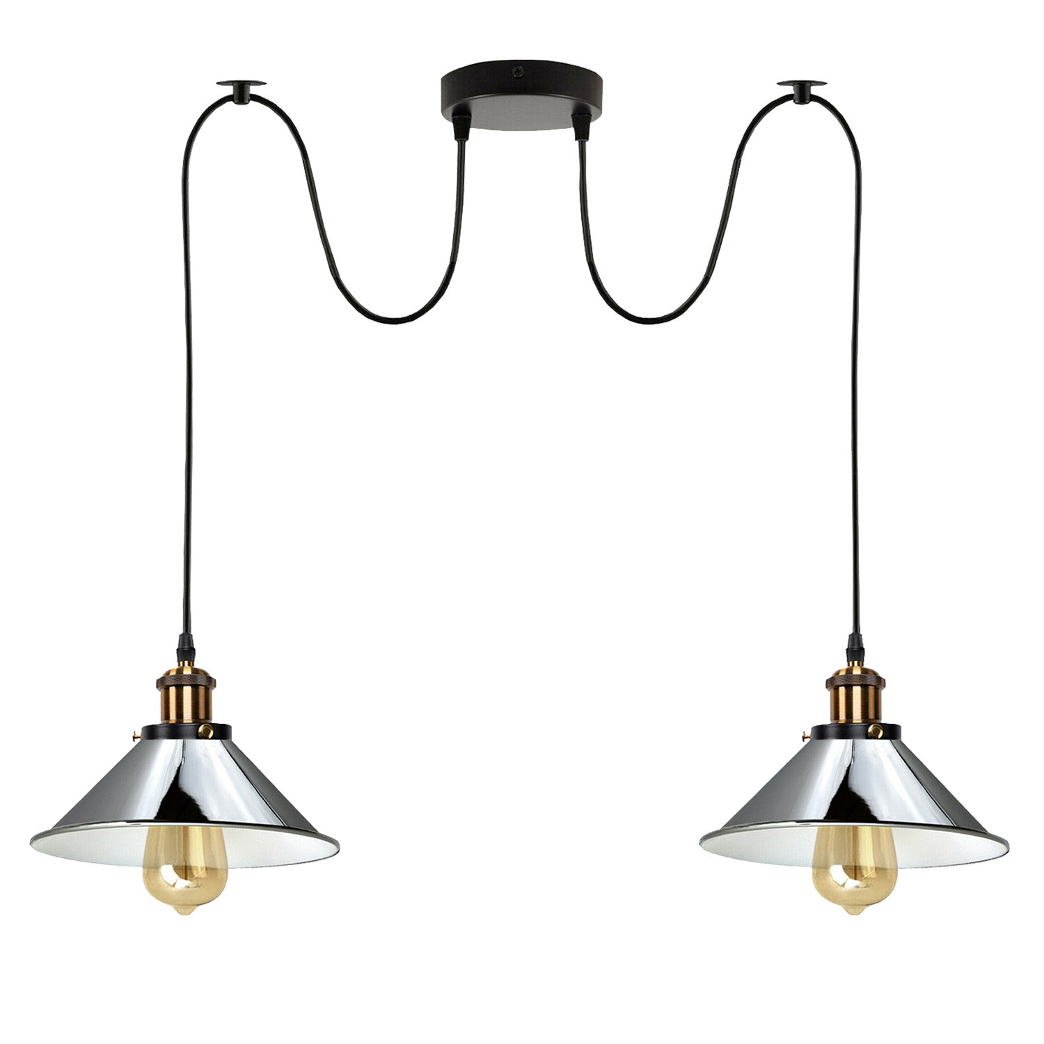 Chrome 2 Way Retro Industrial Ceiling E27 Hanging Lamp Pendant Light ~3496
