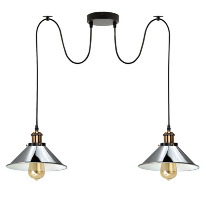 Chrome 2 Way Retro Industrial Ceiling E27 Hanging Lamp Pendant Light ~3496
