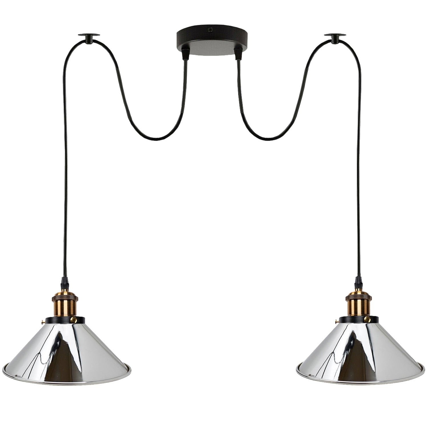 Chrome 2 Way Retro Industrial Ceiling E27 Hanging Lamp Pendant Light ~3496