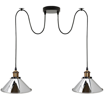 Chrome 2 Way Retro Industrial Ceiling E27 Hanging Lamp Pendant Light ~3496