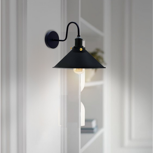 LEDSone Industrial Vintage Black Swan Neck Wall Light Indoor Sconce Metal Cone Shape Shade~3481