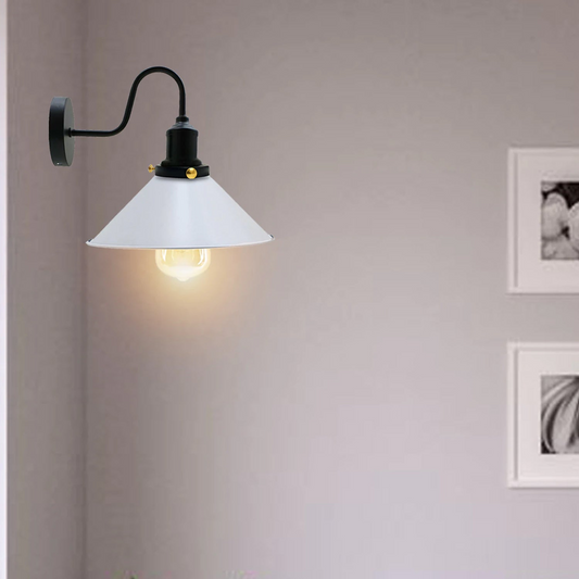 LEDSone Industrial vintage White Swan Neck Wall Light Indoor Sconce Metal Cone Shape Shade~3482