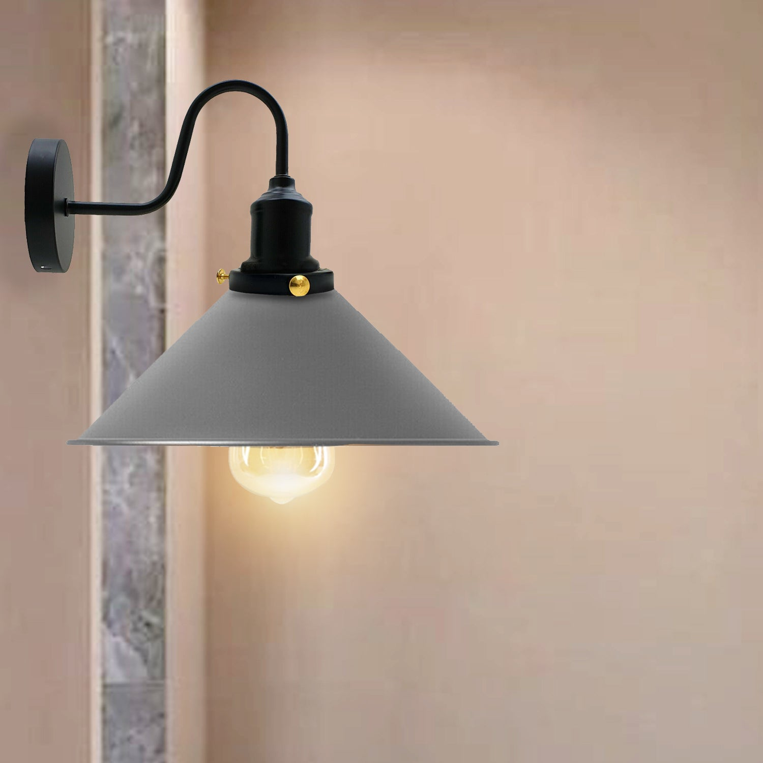 LEDSone Industrial Vintage Grey Swan Neck Wall Light Indoor Sconce Metal Cone Shape Shade~3483