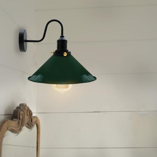 Industrial Vintage Green colour Swan Neck Wall Light Indoor Sconce Metal Cone Shape Shade~3484