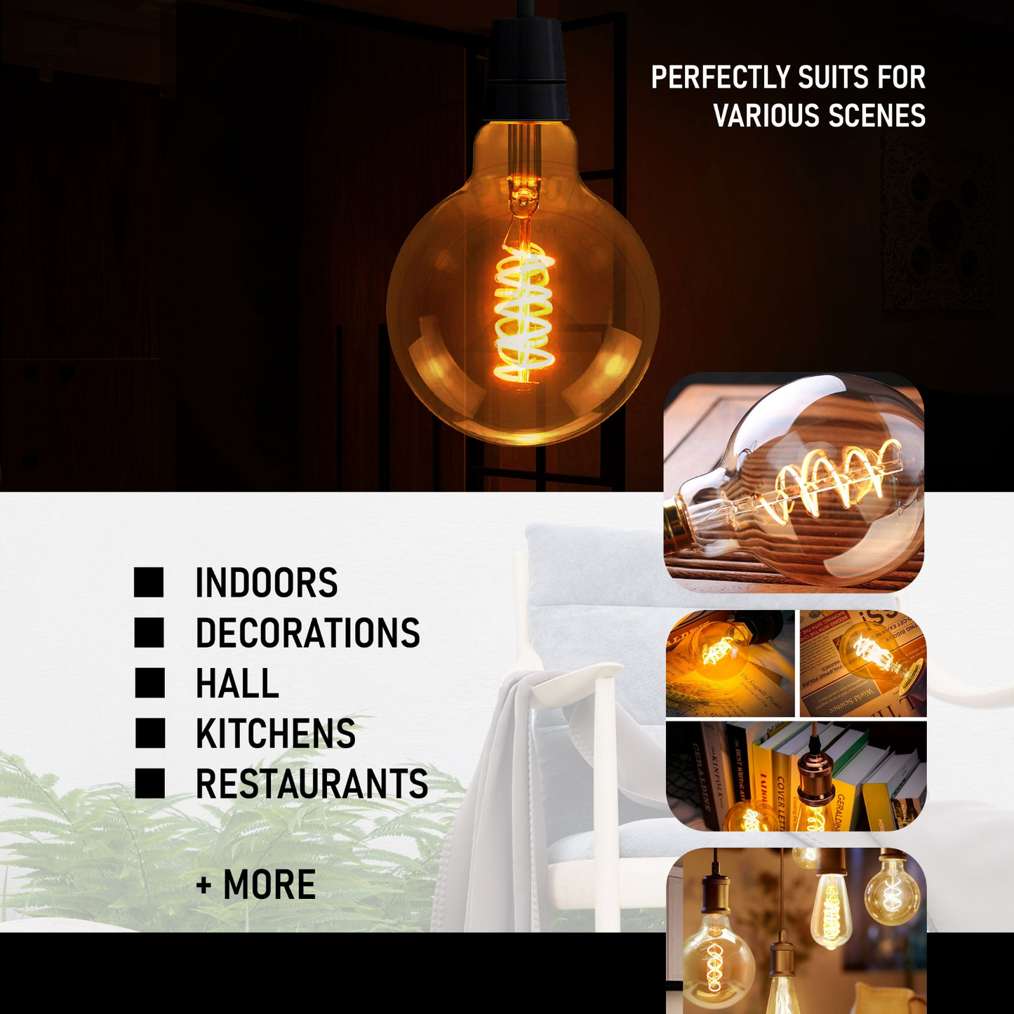 Vintage LED G125 4W E27 Globe Bulb Edison Spiral Filament Screw Bulb~1199