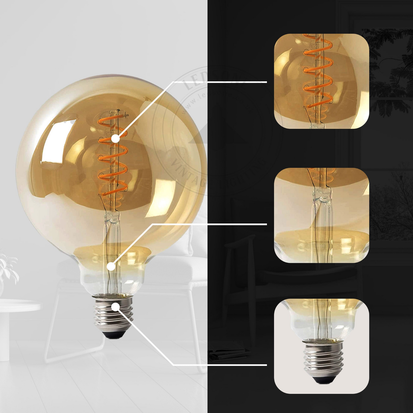 Vintage LED G125 4W E27 Globe Bulb Edison Spiral Filament Screw Bulb~1199
