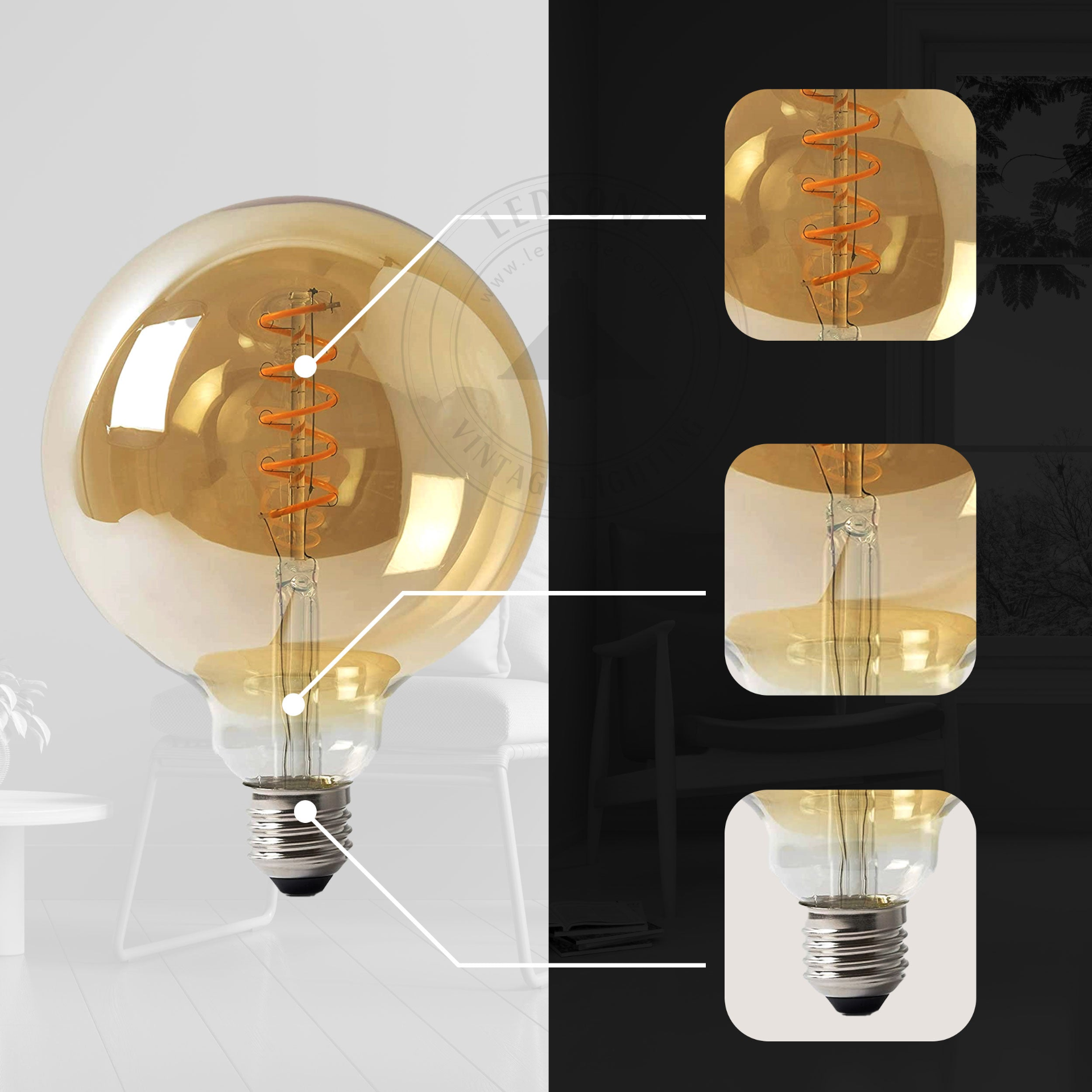Vintage LED G125 4W E27 Globe Bulb Edison Spiral Filament Screw Bulb~1199
