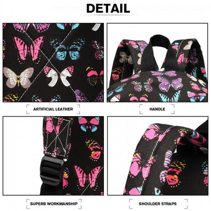 E1401B - Miss Lulu Large Backpack Butterfly Black