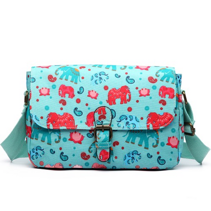 E1656 - Miss Lulu Matte Oilcloth Medium Elephant Print Satchel Light Blue