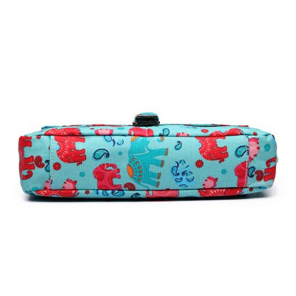 E1656 - Miss Lulu Matte Oilcloth Medium Elephant Print Satchel Light Blue