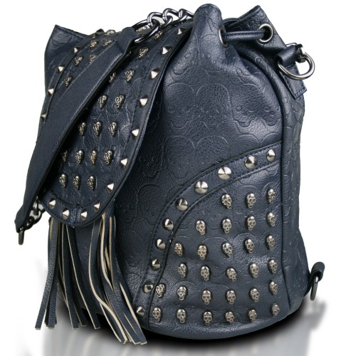 L1414 - Miss Lulu Skull Studded Backpack Shoulder Bag - Navy