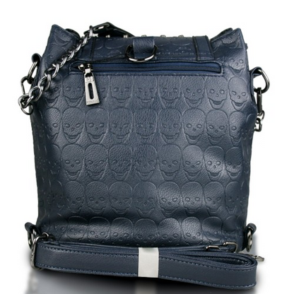 L1414 - Miss Lulu Skull Studded Backpack Shoulder Bag - Navy