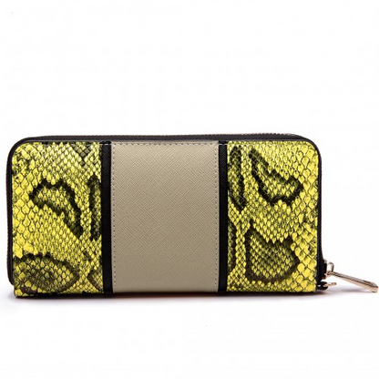 LP6681 - Miss Lulu Snake Print Panel Long Purse Khaki