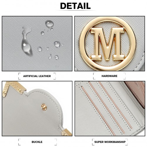 LP2113 - Miss Lulu Leather Branded Snap Closure Wallet - Grey