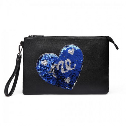 LT6822L-MISS LULU PU LEATHER SEQUIN HEART ME CLUTCH BAG BLACK