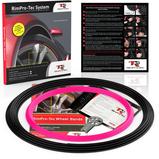 4x Black Base's 4x Pink Pinstripe's / RimPro-Tec® Wheelbands™ car wheel styling kit