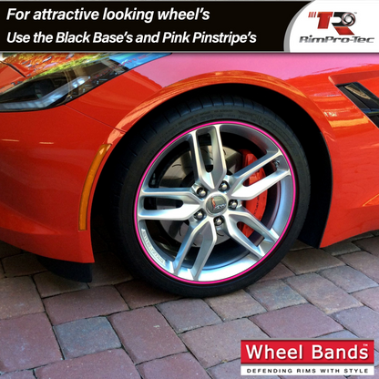 4x Black Base's 4x Pink Pinstripe's / RimPro-Tec® Wheelbands™ car wheel styling kit