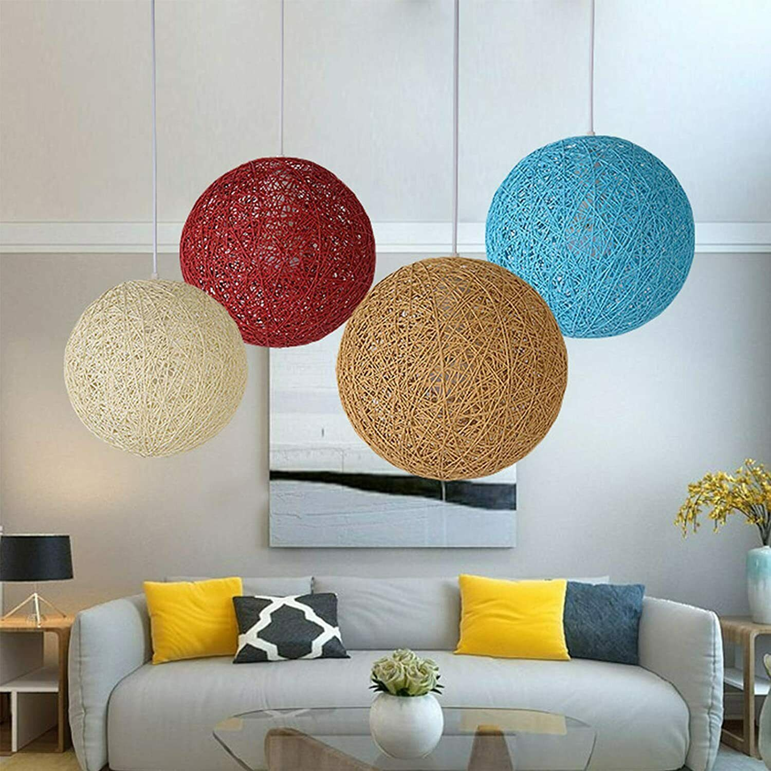 Rattan Wicker Woven Red Ball Globe Pendant Lampshade Two Outlet~1817