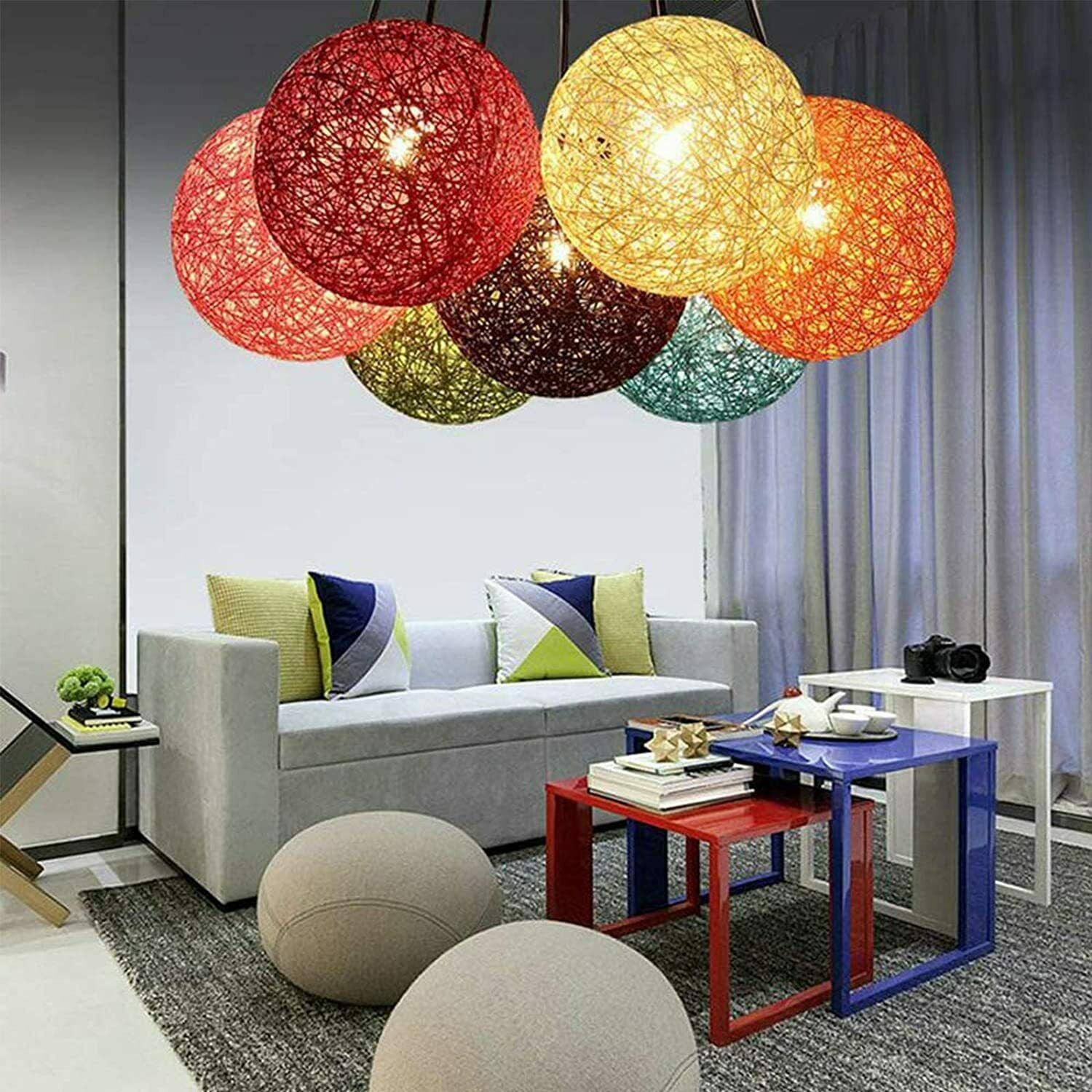 Rattan Wicker Woven Red Ball Globe Pendant Lampshade Two Outlet~1817
