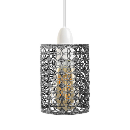 Brushed Silver Colour Drum Lampshade Modern Metal Shade Retro Style~1996