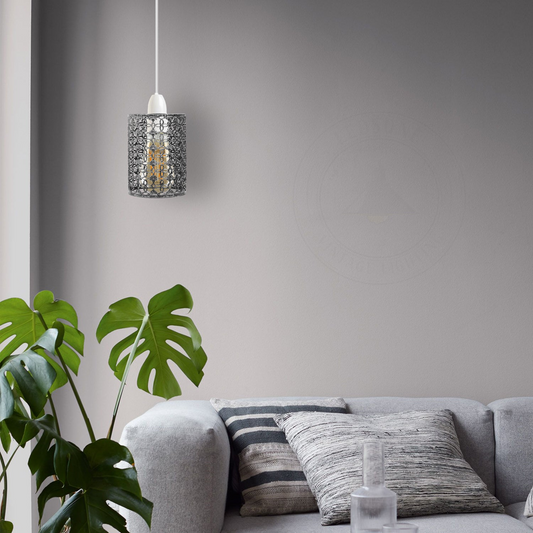 Brushed Silver Colour Drum Lampshade Modern Metal Shade Retro Style~1996