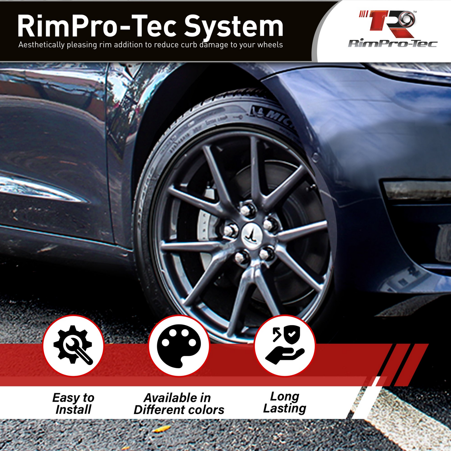 4x Black Base's 4x Black Pinstripe's / RimPro-Tec® Wheelbands™ car wheel styling kit