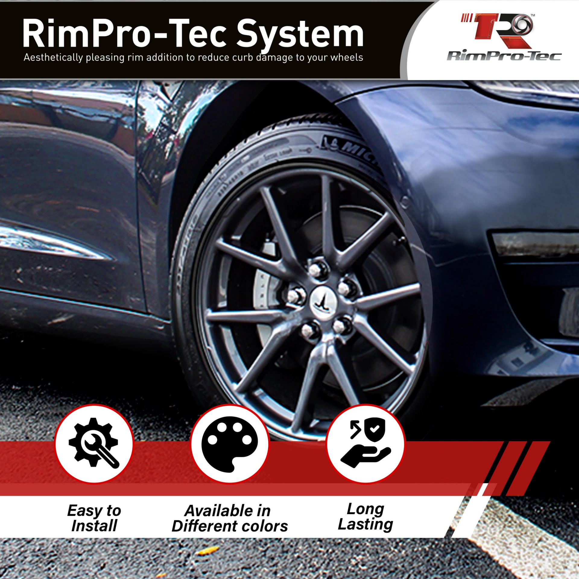 4x Black Base's 4x Black Pinstripe's / RimPro-Tec® Wheelbands™ car wheel styling kit