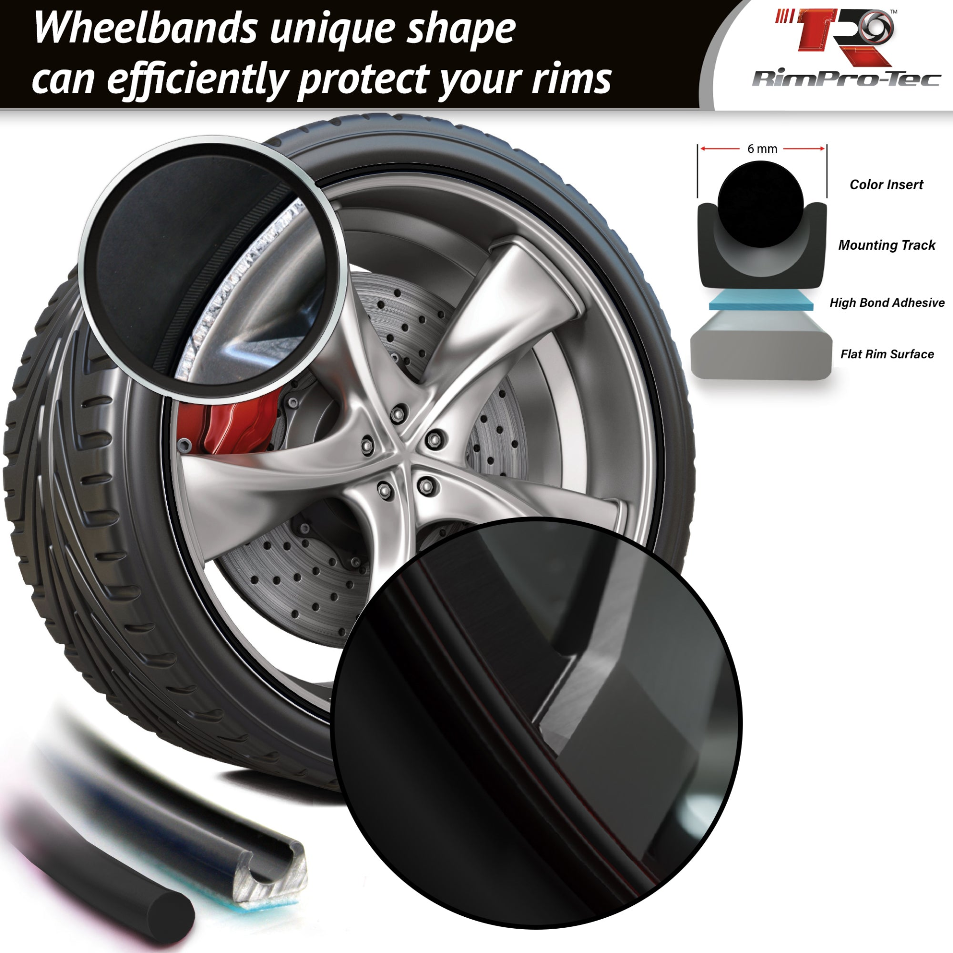 4x Black Base's 4x Black Pinstripe's / RimPro-Tec® Wheelbands™ car wheel styling kit