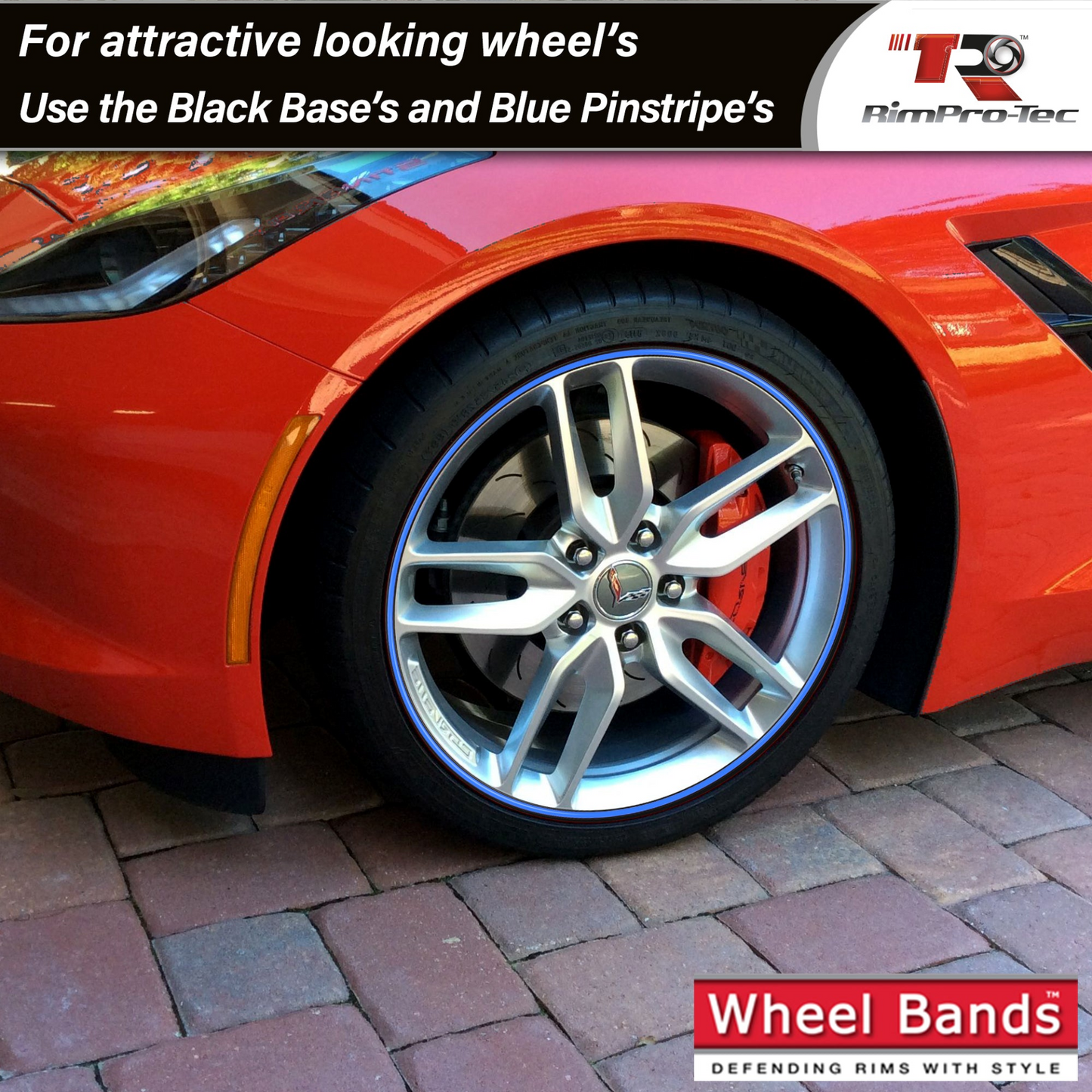 4x Black Base's 4x Light Blue Pinstripe's / RimPro-Tec® Wheelbands™ car wheel styling kit