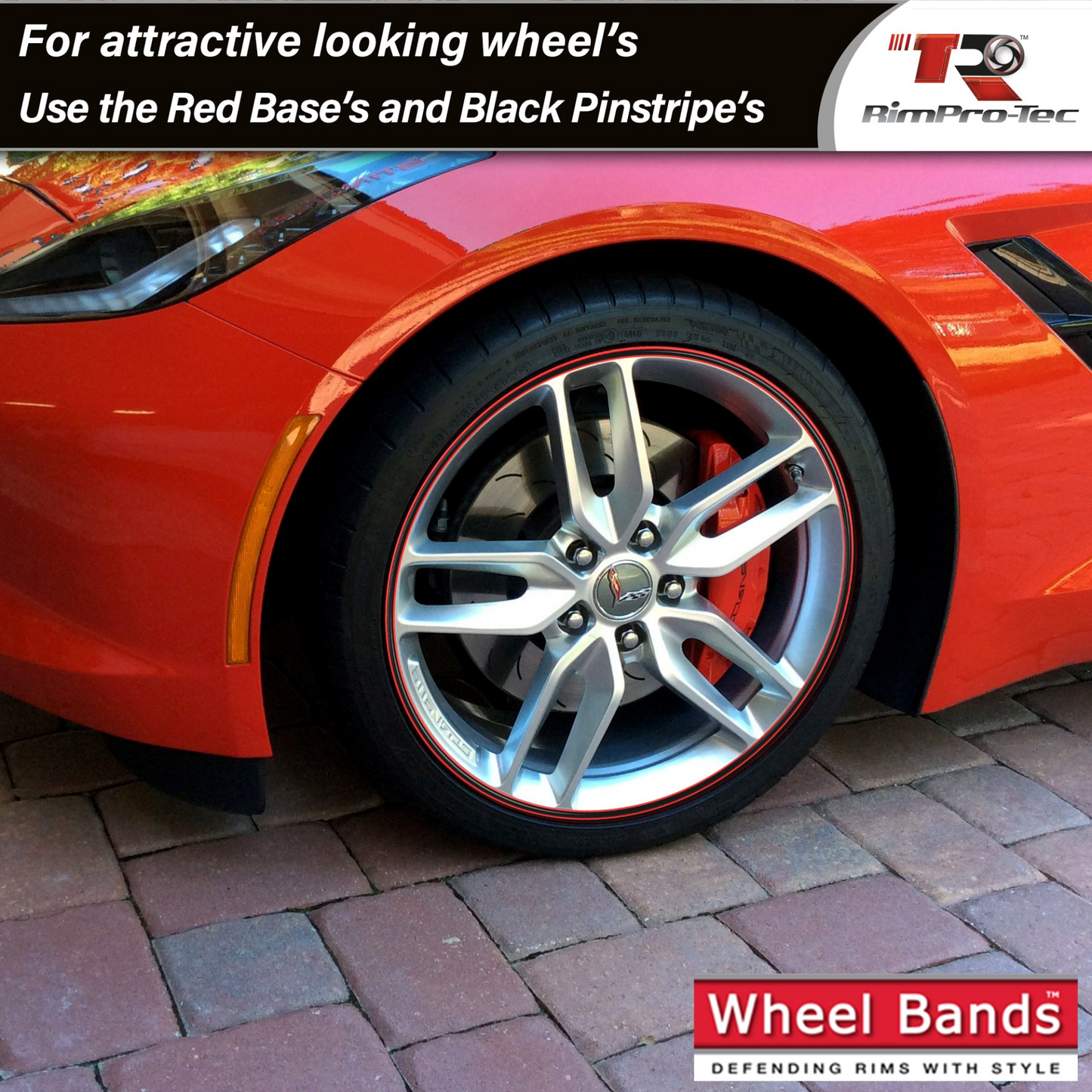 4x Red Base's 4x Black Pinstripe's / RimPro-Tec® Wheelbands™ Car Wheel Styling Kit
