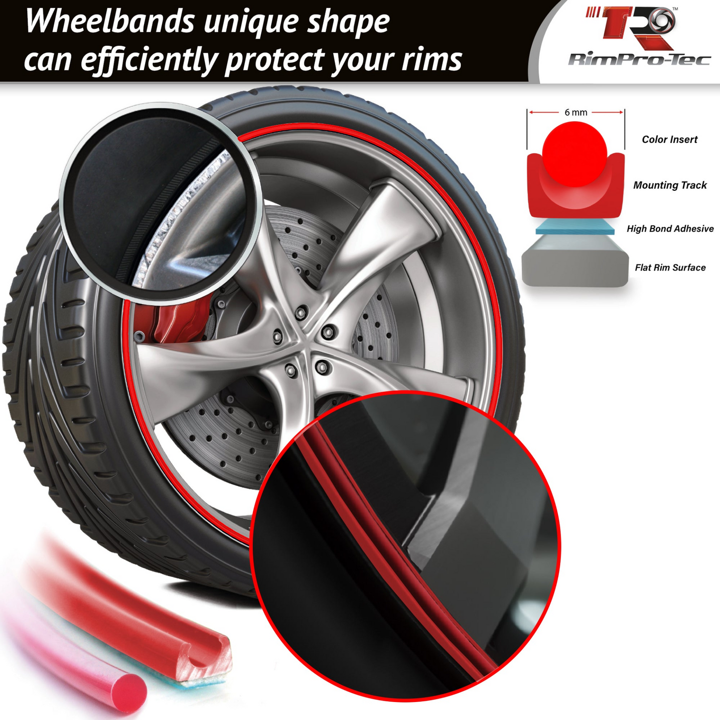 4x Red Base's 4x Red Pinstripe's / RimPro-Tec® Wheelbands™ car wheel styling kit