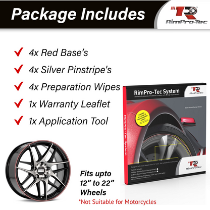 4x Red Base's 4x Silver Pinstripe's / RimPro-Tec® Wheelbands™ car wheel styling kit